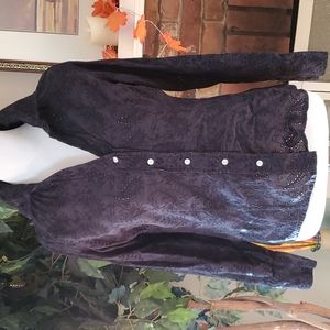 Black eyelet button up fitted blouse